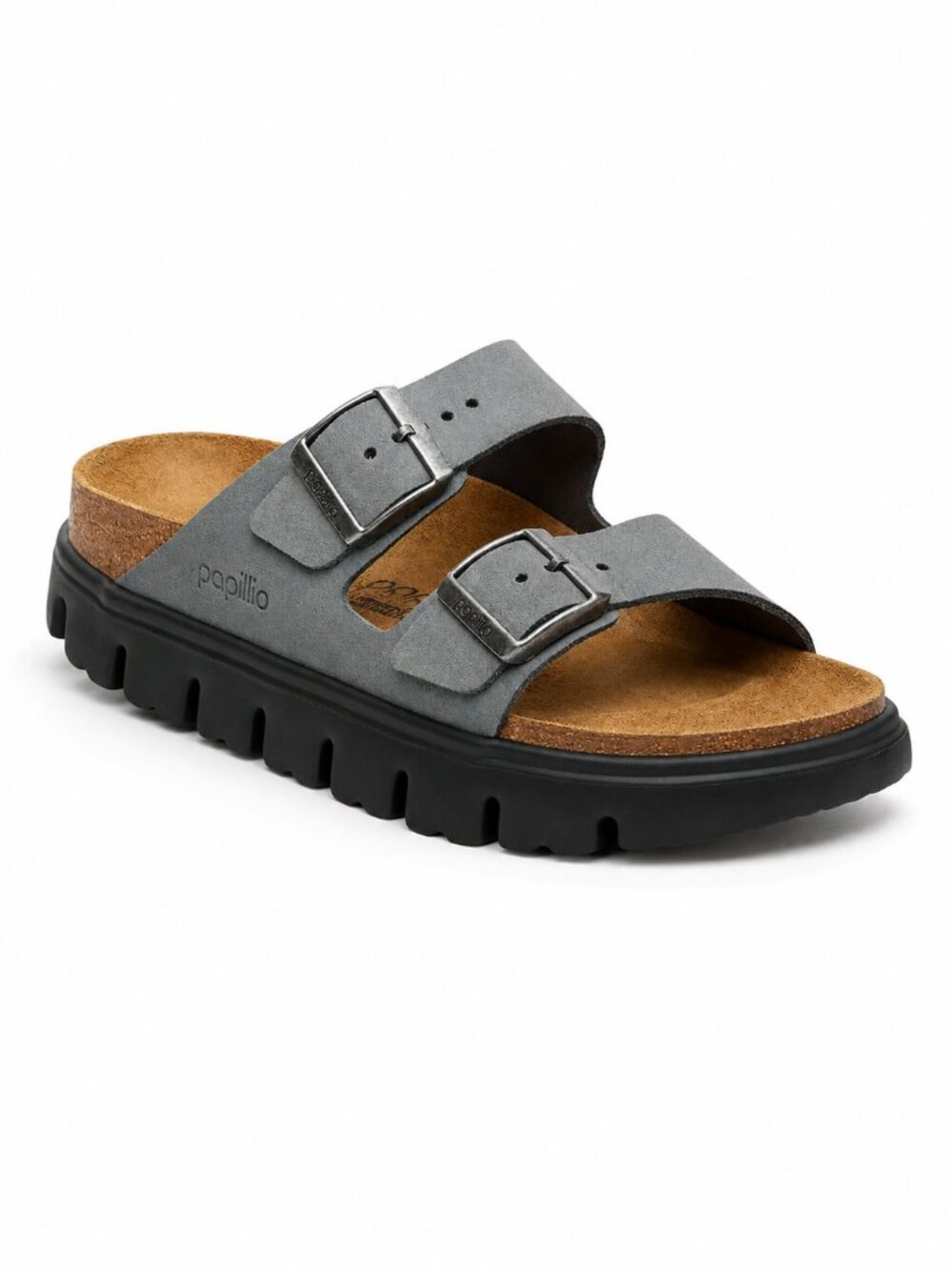 Birkenstock Papillio Arizona Chunky Suede Sandal Flex Basalt Gray Womens Size 38